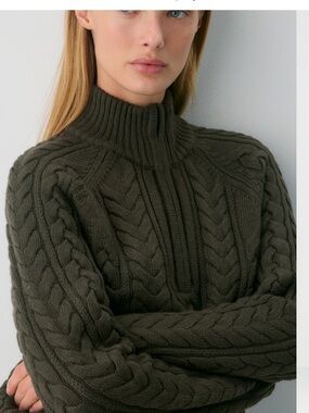 Heritage Knit Merino Wool 1/4 Zip Sweater - Olive - Medium